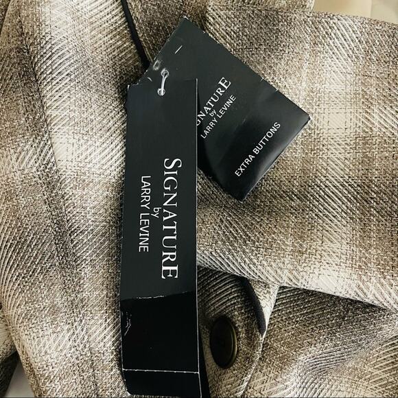 NEW Larry Levine brown cream plaid preppy tie button classic blazer jacket 10 - Picture 7 of 8